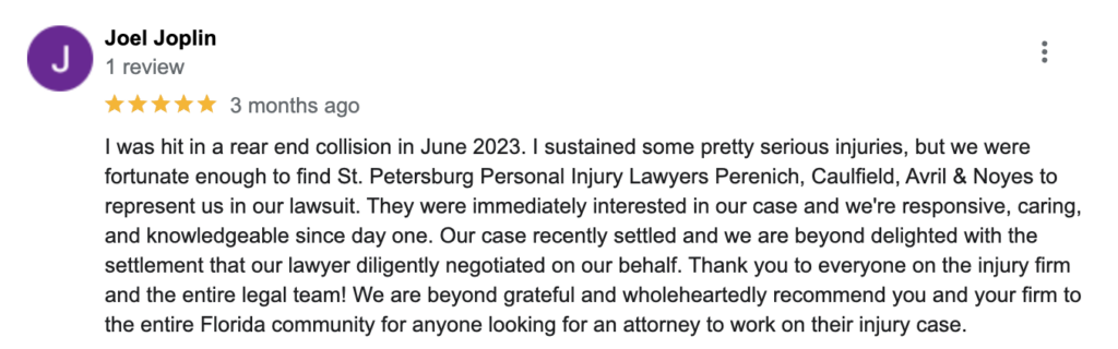 St. Petersburg Personal Injury Lawyers Perenich, Caulfield, Avril & Noye client review